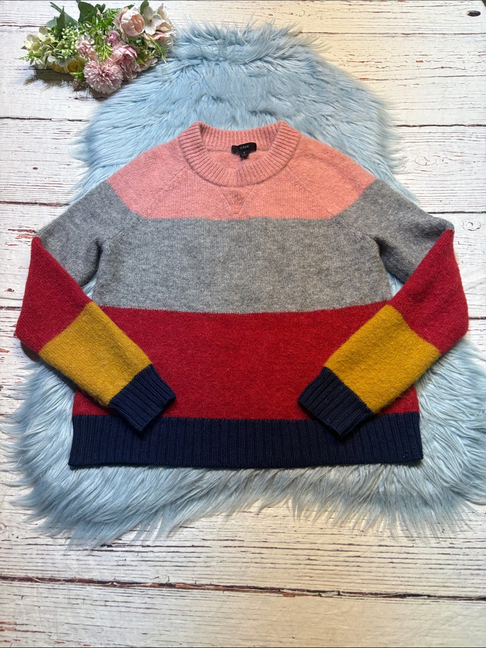 J. Crew Colorblock Crewneck Sweater Alpca Wool Blend Sz S